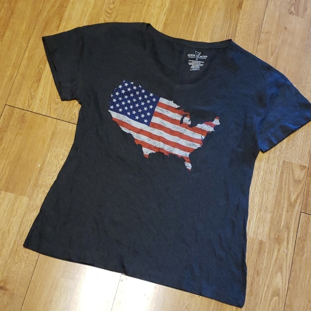 NWOT State of Mine US flag vee neck tee